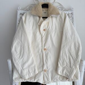 45R 45rpm Jacket Mens 3 Medium Cream Canvas Cotton Workwear Sherpa Collar Japan